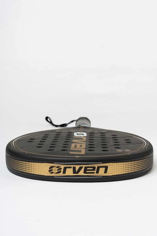 ORVEN PADDLE TENNIS Vulcano - Black Padel Teardrop Racket with Carbon Fiber, Pop Paddleball Racquets Fiberglass Frame, Light a Weight 350/360g. 100% Made in Spain
